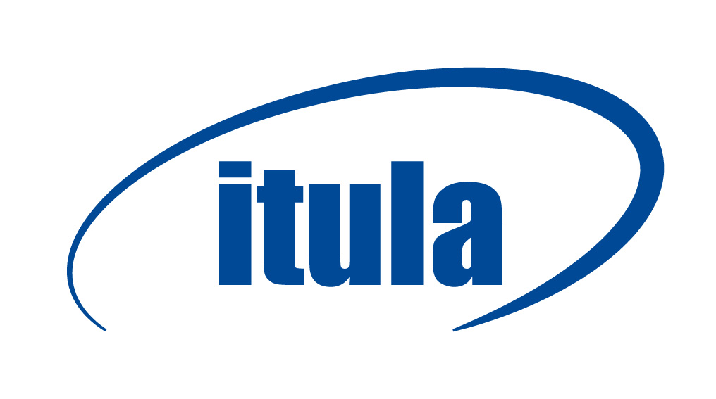 Logo with blue itula text and a blue arc around it.