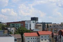 Buildings in the center of Lappeenranta at roof level and as shown above. The water tower is visible at the far end.