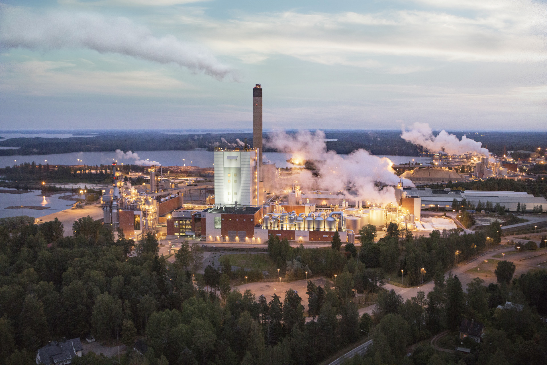 Metsä Fibre's Joutseno factory area photographed from the air.