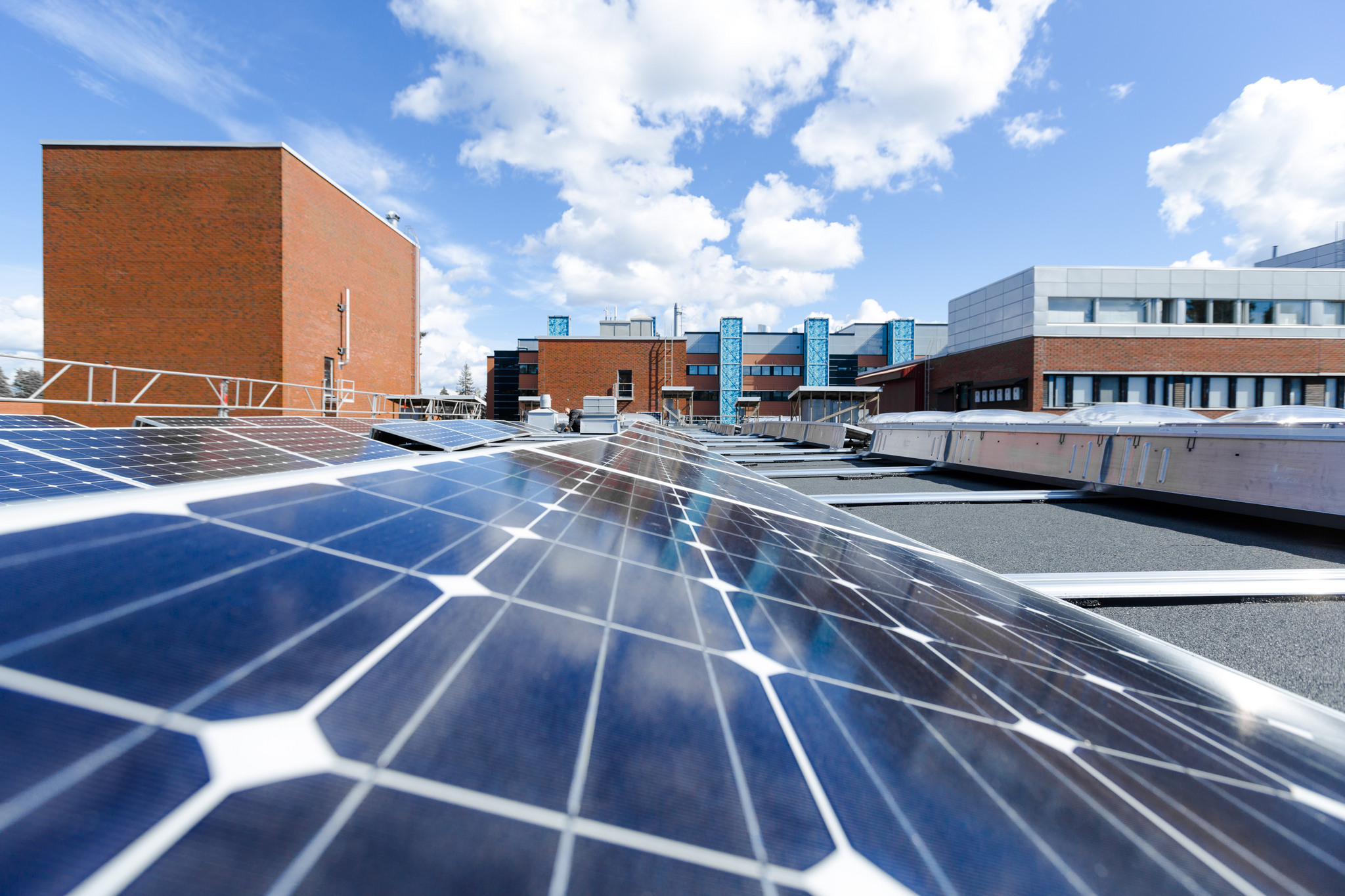 Solar panels on the roof of LUT University.