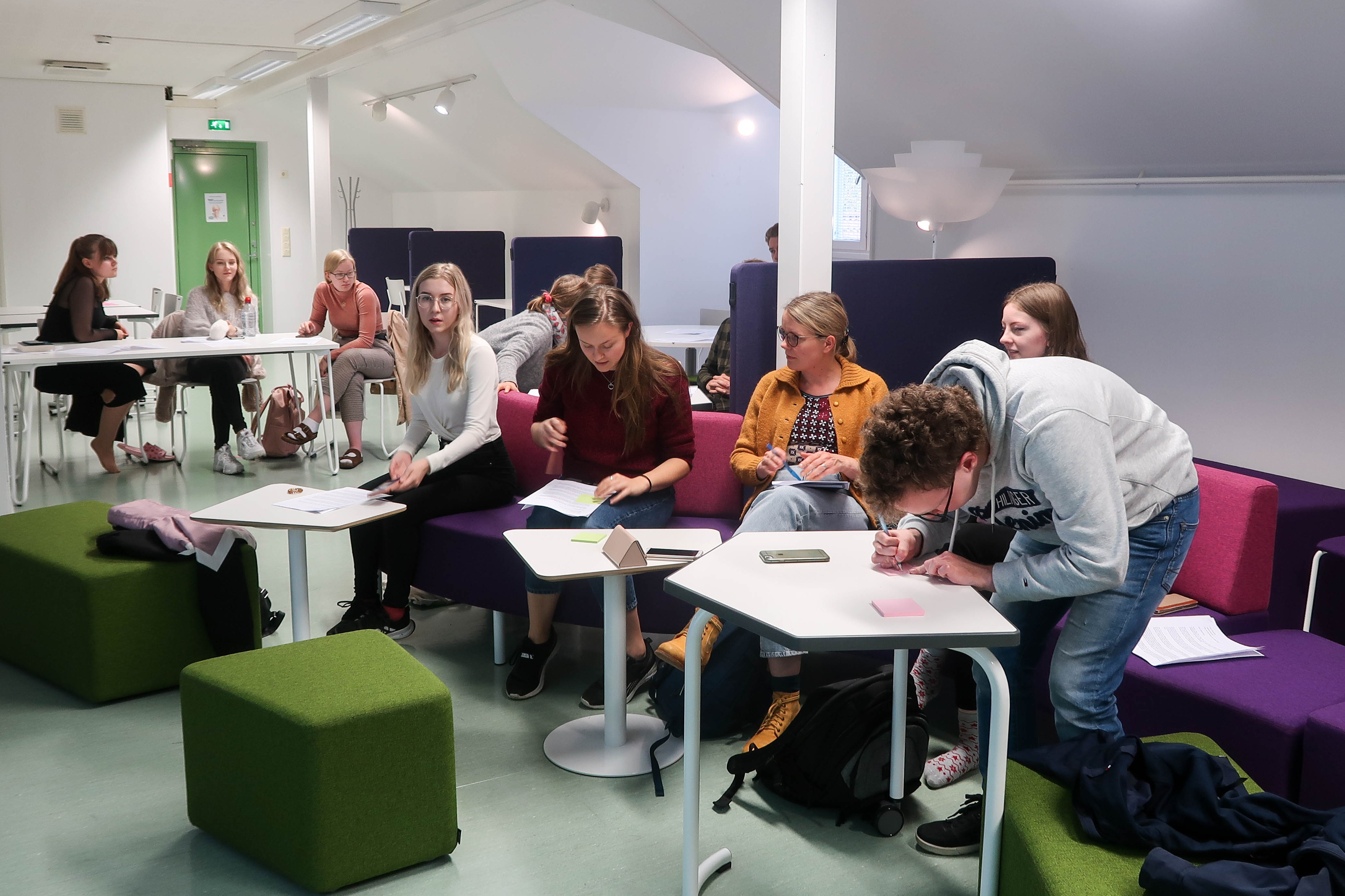 Students in a collaboration workspace.